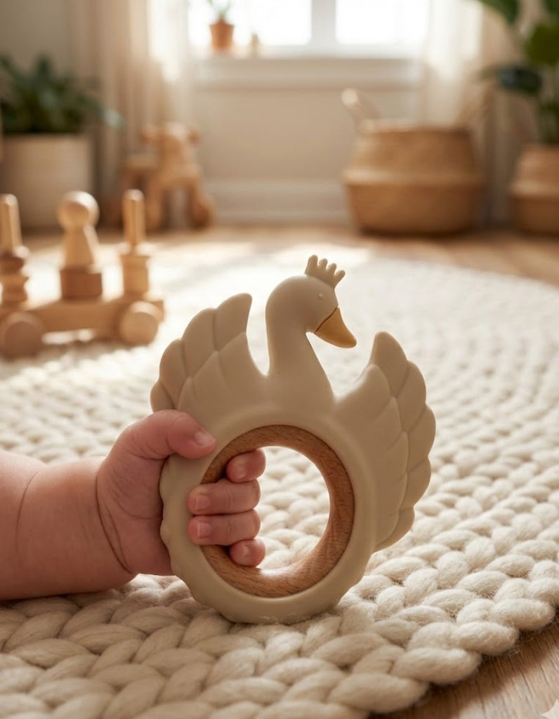 Crown Swan Teether - Beige