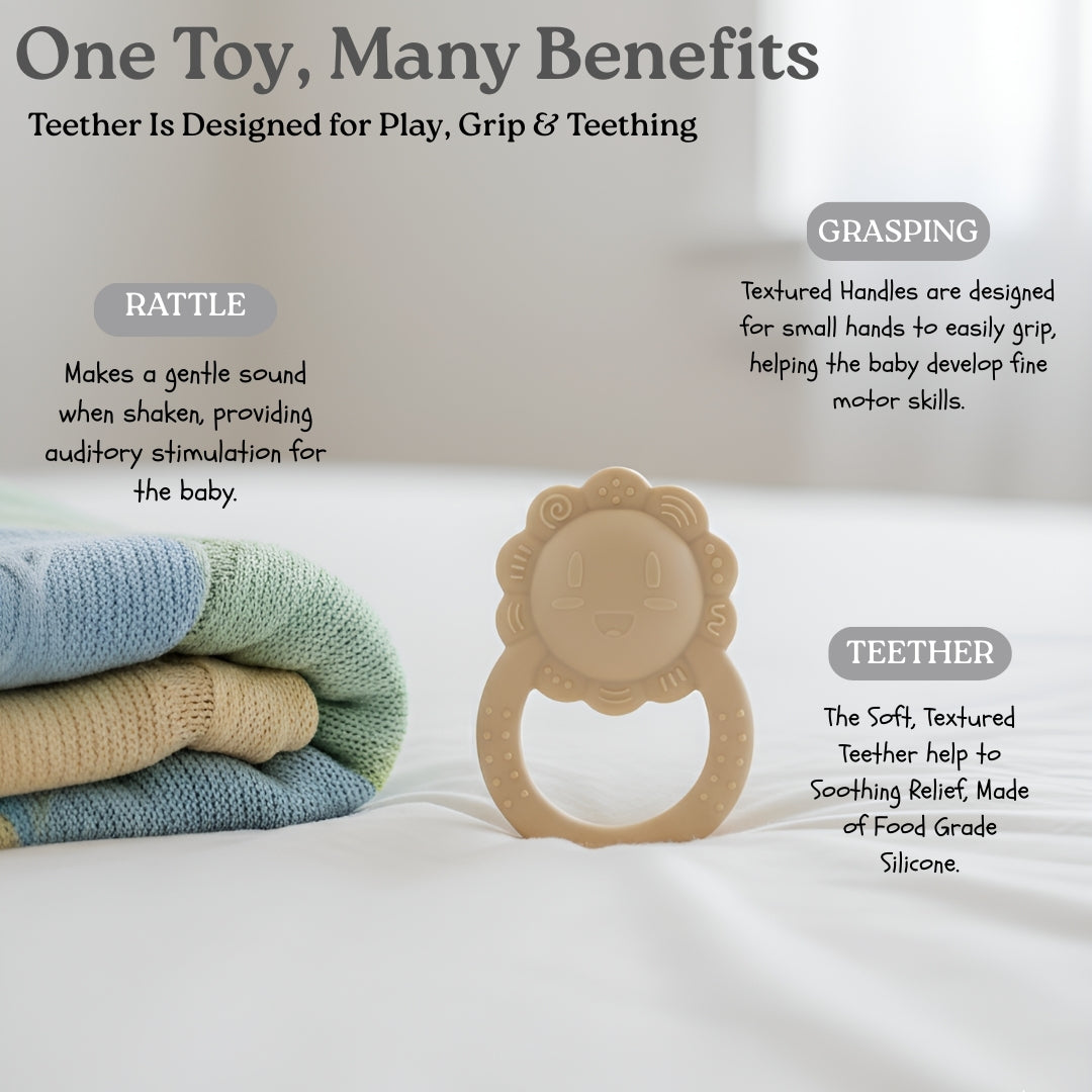 Mighty Lion Rattle Teether - Beige